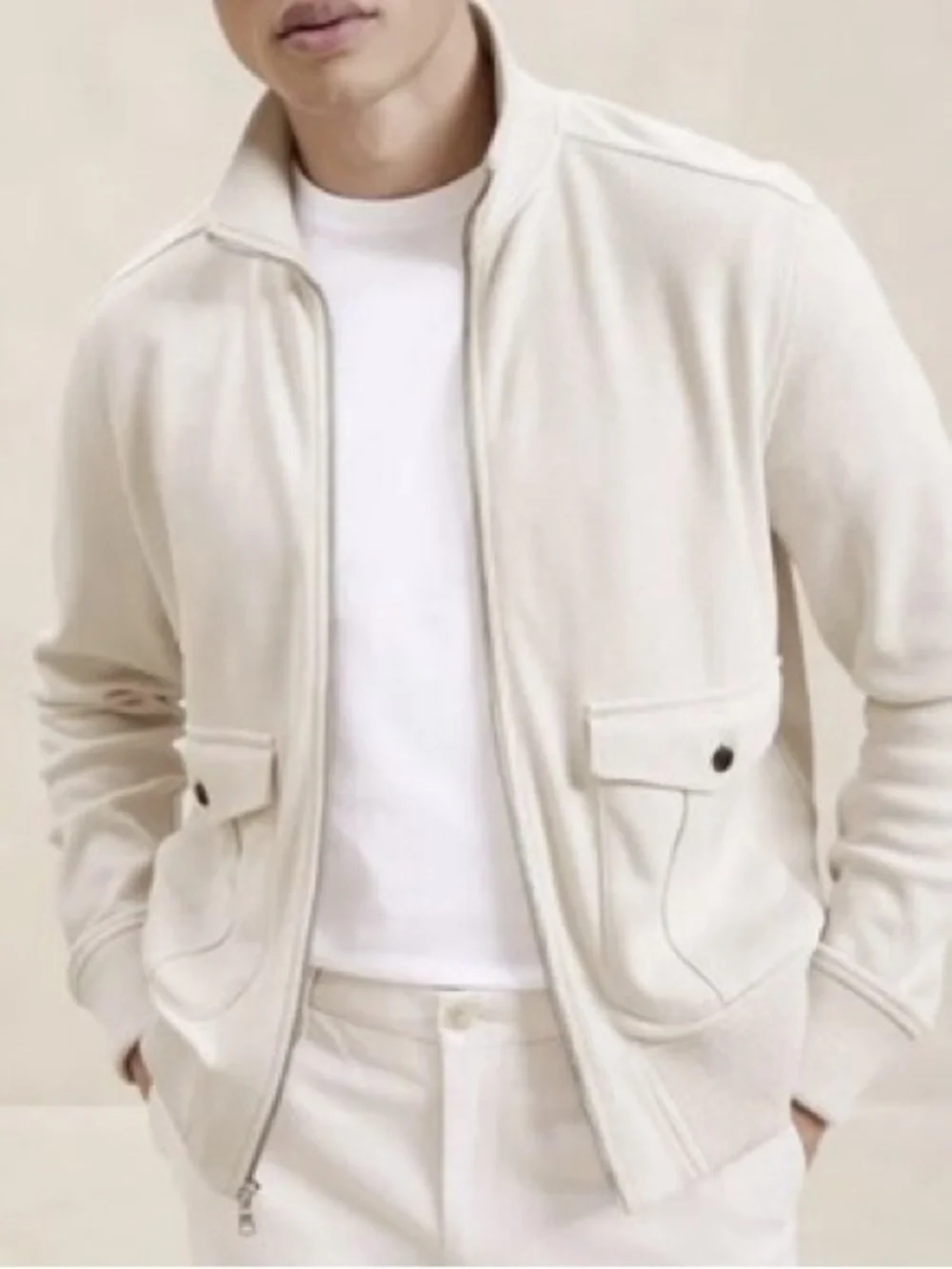 NWT Banana Republic Mens Heavy Utility Jacket Size Large Cream Ivory Zip Up New